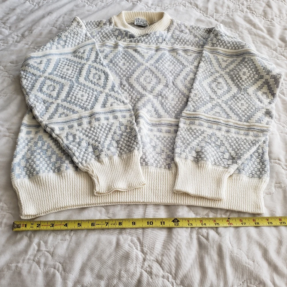 Vintage 80s Nordic Cotton Knit Sweater New England Preppy L/XL Fit WASP Grandpa
